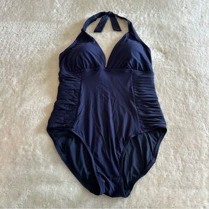 Calvin Klein Navy Blue Women's One Piece Halter Full Coverage Swimsuit size 12